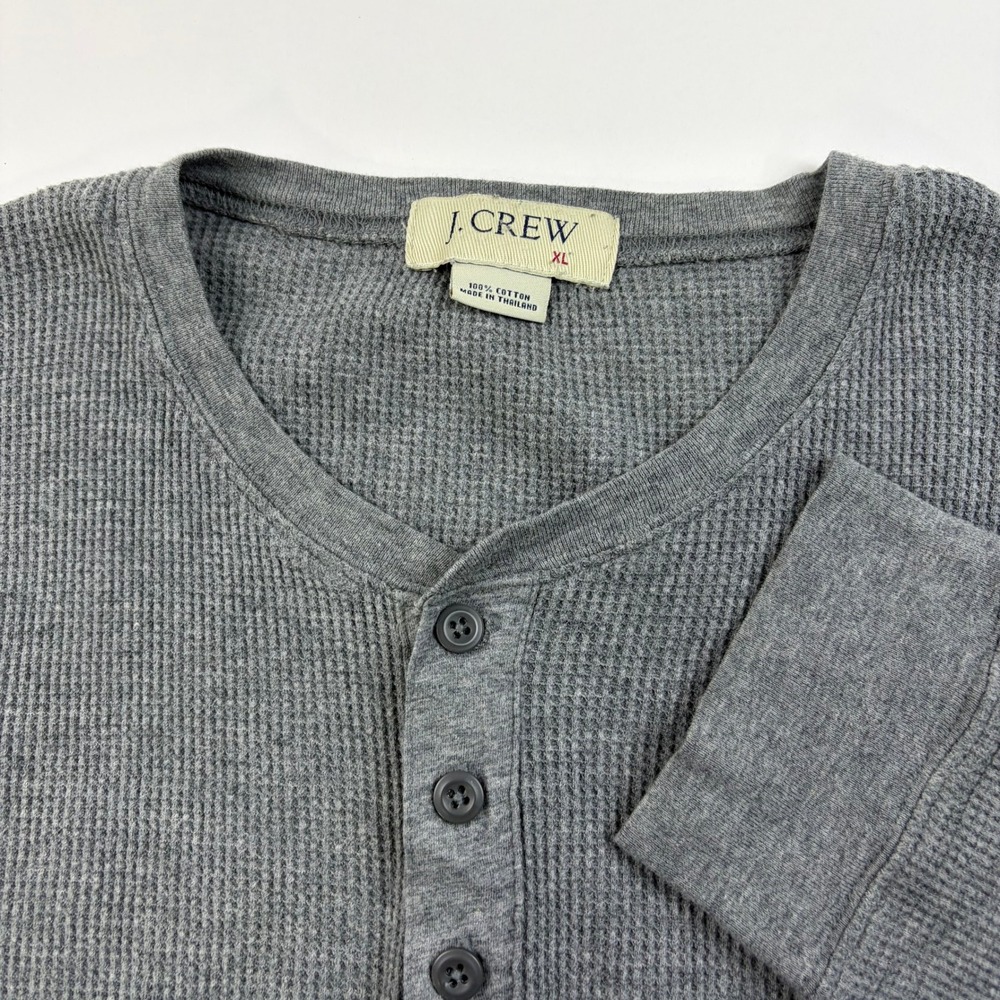 J.Crew Waffle Knit Henley Shirt Mens XL Gray Long Sleeve Cotton Thermal Casual